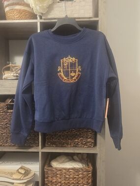 iris Navy Crewneck Sweater with Gold Crest